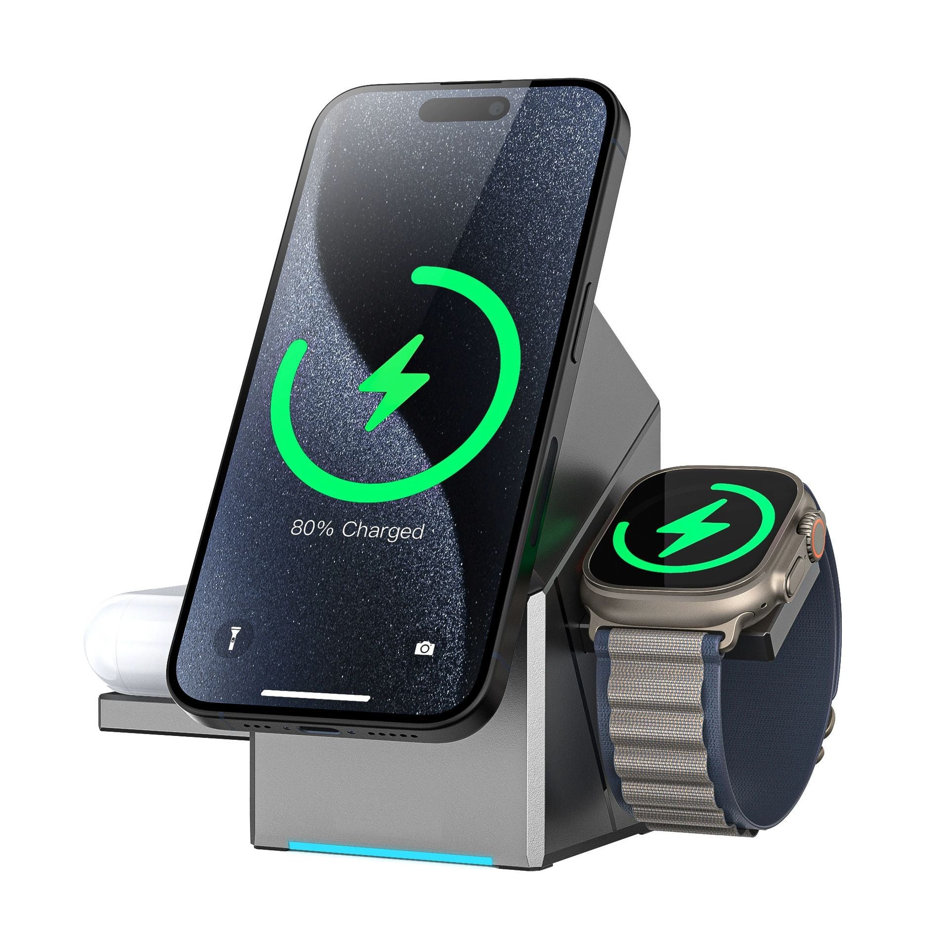 Magnetic 3-in-1 Wireless Charging Stand with Rotating Base